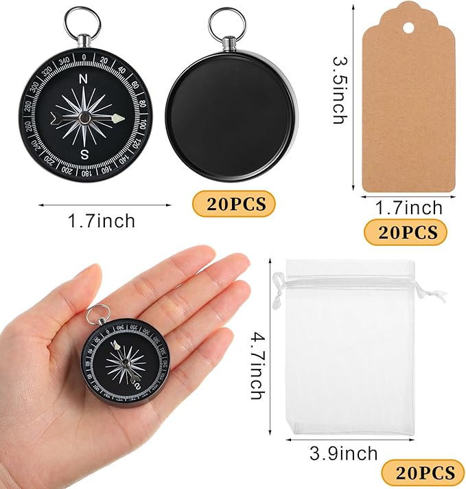 TaoBary 60 Pcs Compasses Valentines Day Wedding Party Favors Set, 2026 Mini Compass Souvenir Nautical with Kraft Tags and Organza Bag for Guests Birthday Nautical Travel Party Souvenir Gift(Black)