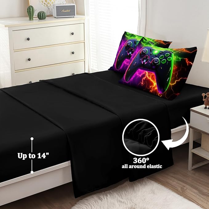 6 Pcs Full Size Bedding Set, Gaming Comforter Sets for Boys & Teens, Full Gamer Bedding Sets