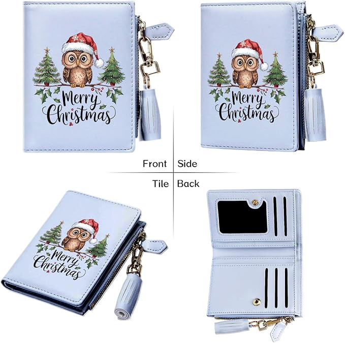GEEAD Custom Design Small Wallets for Women Bifold Slim Coin Purse Zipper ID Card Holder for Christmas