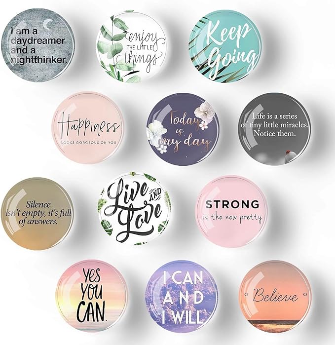 12Pcs Glass Refrigerator Magnets - Fridge Magnets Decoration for Classroom, Locker, Office Whiteboards, Cabinet, Dishwasher and Magnetic Surfaces (Inspirational Quote Fresh)