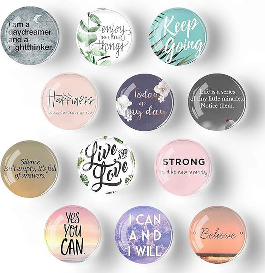 12Pcs Glass Refrigerator Magnets - Fridge Magnets Decoration for Classroom, Locker, Office Whiteboards, Cabinet, Dishwasher and Magnetic Surfaces (Inspirational Quote Fresh)