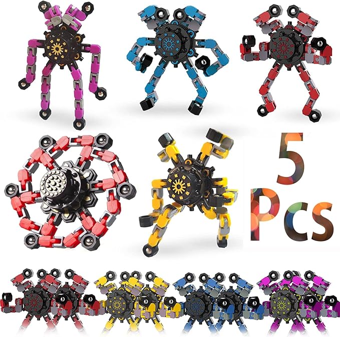 5pcs Random Fidget Spinners,DIY Deformable Robot Fingertip Toys,Decompression Spinner,Deformable Creative Mechanical Gyro Toys,Stress Relief Mechanical Chain Toy for Kids Adults，Party Supplies
