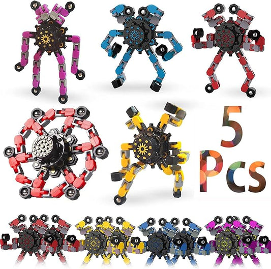 5pcs Random Fidget Spinners,DIY Deformable Robot Fingertip Toys,Decompression Spinner,Deformable Creative Mechanical Gyro Toys,Stress Relief Mechanical Chain Toy for Kids Adults，Party Supplies