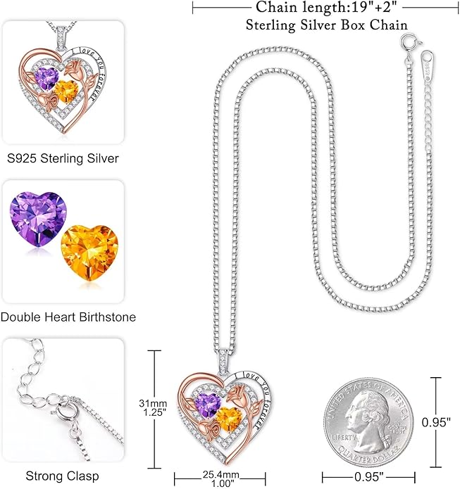 Iefil Valentines Day Gifts for Her - Sterling Silver Birthstone Necklace Anniversary Birthday Gifts for Her Wife Mom Daughter