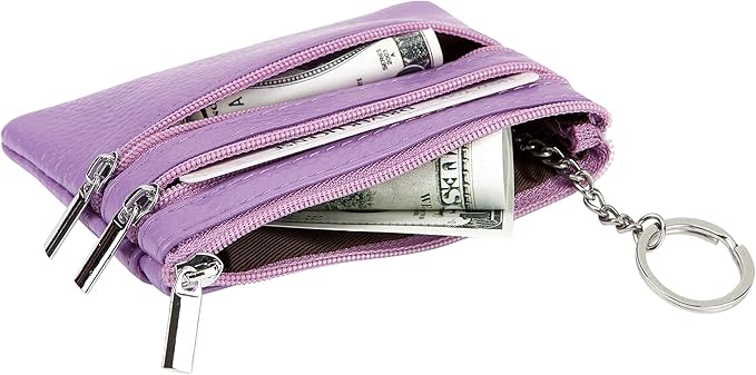 Women's Genuine Leather Coin Purse Mini Pouch Change Wallet with Keychain