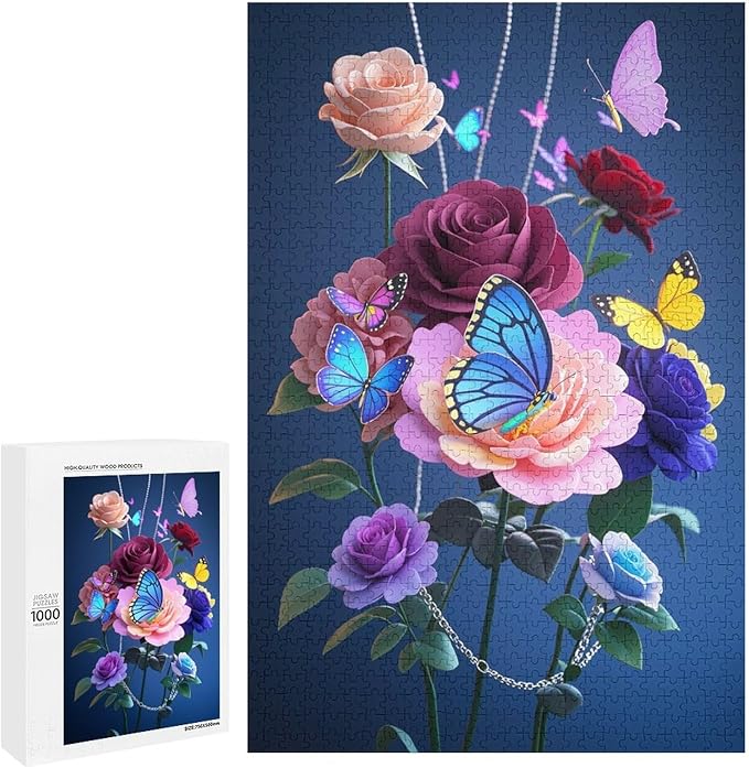 Jigsaw Puzzles for Adults 1000 Piece - Butterfly Flowers Themed Wooden Puzzles，Challenge Puzzles，Educational Games，Family Puzzles，Unique Gifts for Wall Art ，Funny Puzzles，Stress Relief Games
