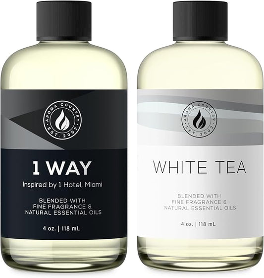 Aroma Country 2-Pack - One Each: White Tea (4 Fl Oz) + 1 Way Miami (4 Fl Oz) Diffuser Oil - Fragrance Oil for Diffuser Refill & Room Spray - Premium Aromatherapy Oils & Home Scent
