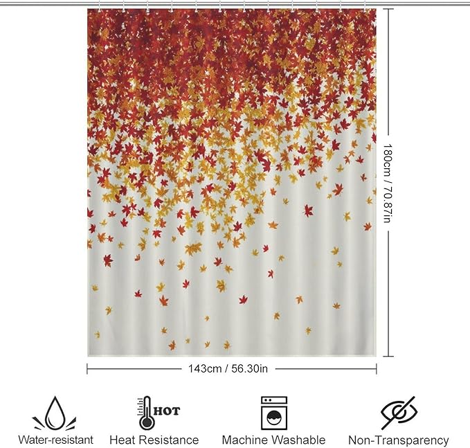 Fall Autumn Shower Curtain Maple Leaves Orange Red Leaf Harvest Waterproof Washable Fabric Bathroom Shower Curtains for Bathroom Decorations Home Indoor Decor 56x72Inch