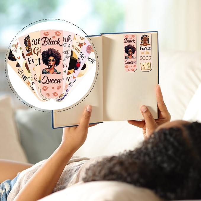 Black Girl Magnetic Bookmark - 30 Pcs Black Women Inspirational Quotes Book Mark Magnets Reading Bookmarks Magnetic African American Women Book Markers Page Clip for Students Teachers Gifts