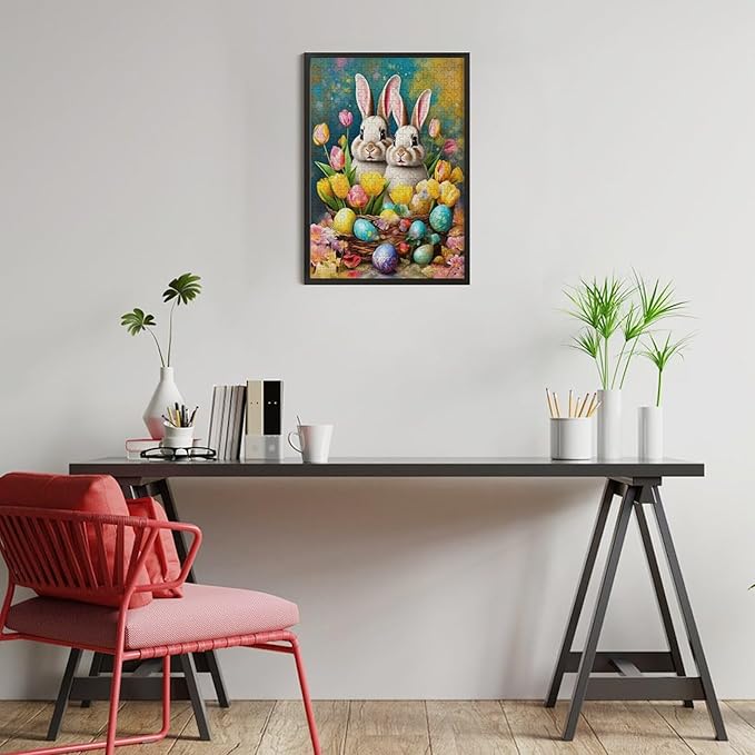 Wooden Puzzle - Easter Tulips Bunny Jigsaw Puzzles，Wooden Puzzles for Adults 300 Pieces Unique Gifts for Wall Art，Challenge Puzzles，Educational Games，Family Puzzles