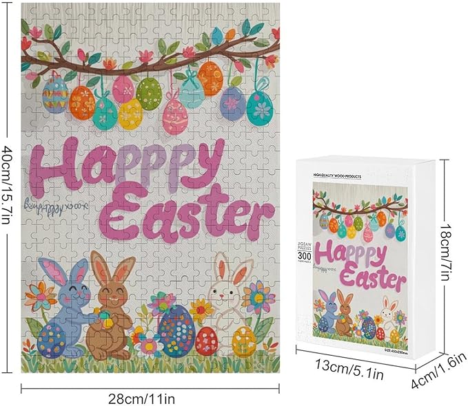 Wooden Puzzle - Easter and The Rabbit Jigsaw Puzzles，Wooden Puzzles for Adults 300 Pieces Unique Gifts for Wall Art，Challenge Puzzles，Educational Games，Family Puzzles