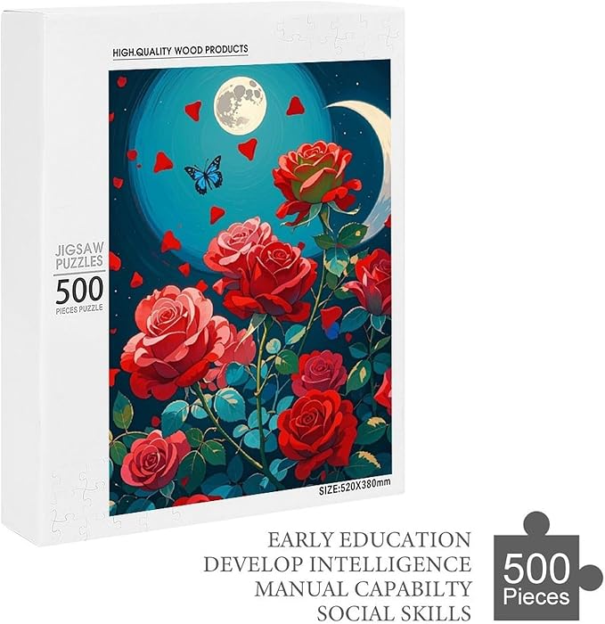 Jigsaw Puzzles for Adults 500 Piece - Butterfly Red Rose Garden Wooden Puzzles, Puzzle Games, Stress Relief Games, Funny Puzzles，Unique Gifts for Wall Art，Family Puzzles