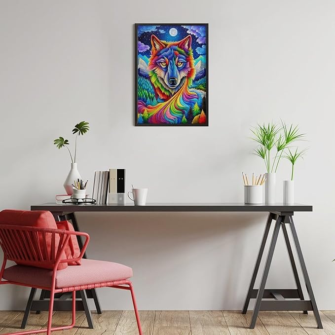 Wooden Puzzle - Colorful Wolf Jigsaw Puzzles，Wooden Puzzles for Adults 300 Pieces Challenge Puzzles，Educational Games，Family Puzzles，Unique Gifts for Wall Art,Funnny Puzzles