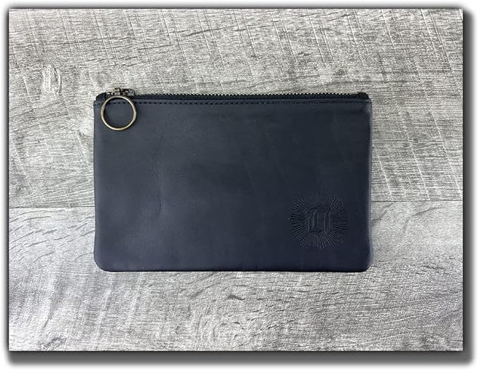 Leather Pouch with Zipper (Carbon Black, 7.75" x 5")