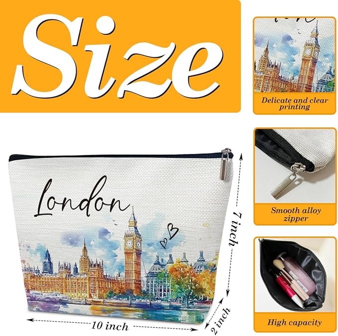 London Travel Gifts Makeup Bag, City Travel Watercolor Cosmetic Bag for Purse, London Souvenir Bags, Trip Favors for Traveller Lovers, City Themed Organizer