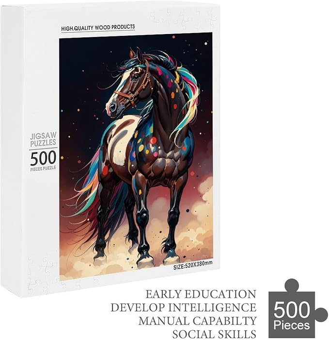 Jigsaw Puzzles for Adults 500 Piece - Colorful Horses Themed Wooden Puzzles，Stress Relief Games，Puzzle Games Challenge Puzzles，Educational Games，Family Puzzles