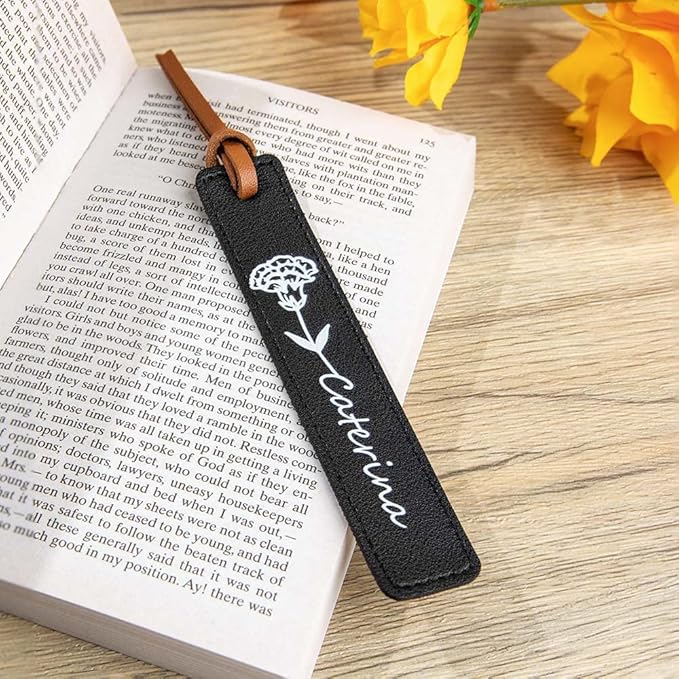 Handcrafted Birthday Flower Bookmark Personalized with Name Book Markers Customizable Gift for 21st Birthday Gifts for Women PU Leather Crafted Bookmarks for Women Book Lovers Personalized Bookmark