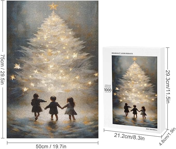 Adult Wooden Puzzle 1000 Pieces - Glowing Christmas Trees and Wishing Girls Theme Jigsaw Puzzles， Exquisite Art Design，for Puzzles Challengers and Enthusiasts，Puzzle Games for Children and Adults