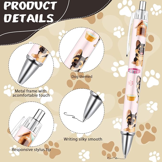 Dog Ballpoint Pens Gifts - 24 Pcs Cartoon Pet Pen Set Paw Print Puppy Retractable Smooth Writing Ballpoint Pen Gift for Women Men Dogs Lovers Students Teacher Office School Supplies