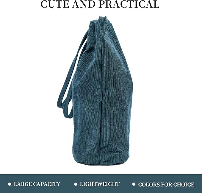 Corduroy Tote Bag Cute Tote Bags for Women Shoulder Bag with Inner Pocket for Work Beach Travel and Shopping Grocery