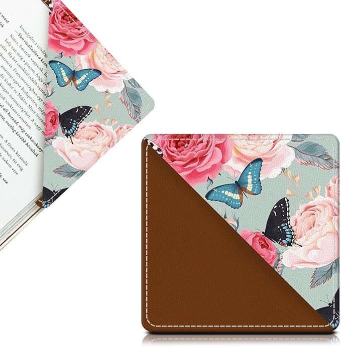 Cute Leather Bookmarks, Fun Triangle Making Corner Bookmark, Book Accessories for Reading Book Lovers, Unbreakable Page Markers for Women Men Cute Flower and Butterfly
