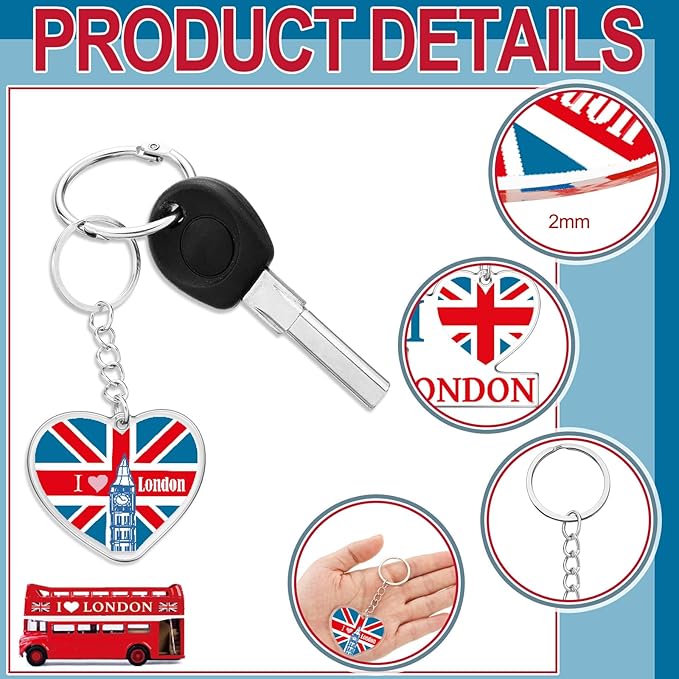 50 Pcs London Souvenirs Acrylic Keychain Gifts Bulk London Keychain Bus Telephone Booth British Flag Travel Souvenirs