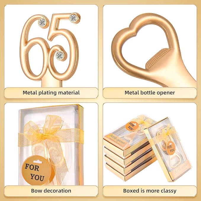 24 Pieces/Packs 65 Bottle Openers for 65th Birthday Party Favors Wedding Anniversary Gidts Decorations or Souvenirs for Guests with Gift Boxes Party Giveaways for Adults (65)