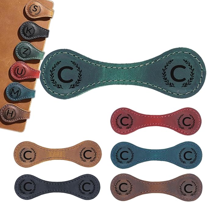Magnetic Leather Bookmark with 26 Initial for Reading Women,Personalized Magnet Book Marks Gifts for Men,Book Lovers (Green, C)