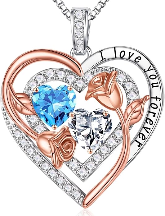 Iefil Valentines Day Gifts for Her - Sterling Silver Birthstone Necklace Anniversary Birthday Gifts for Her Wife Mom Daughter
