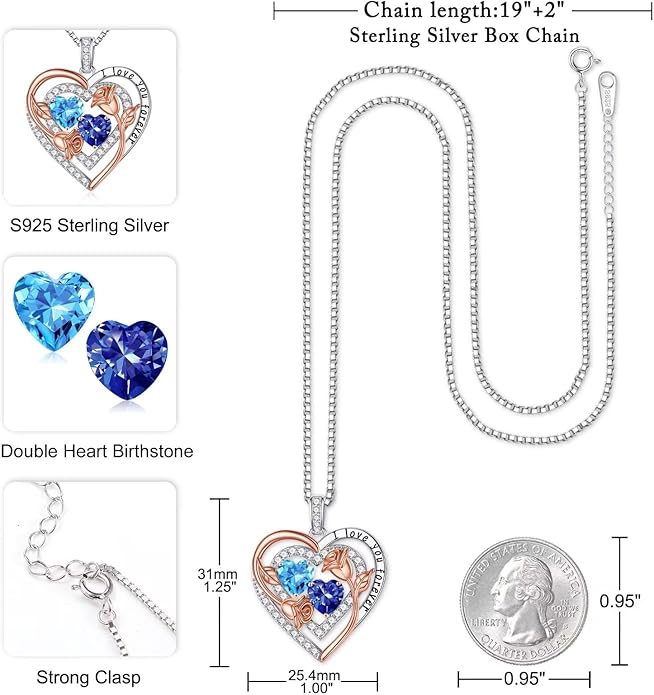 Iefil Valentines Day Gifts for Her - Sterling Silver Birthstone Necklace Anniversary Birthday Gifts for Her Wife Mom Daughter