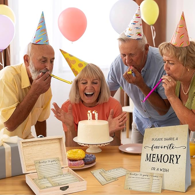 55th Birthday Party Share a Memory Set, 1971 Birthday Gifts for Women Men, 1971 Wooden Share A Memory Box with Memory Sign and 50 Pcs Memory Cards, 1971 Birthday Gifts, 55th Birthday Party Decorations