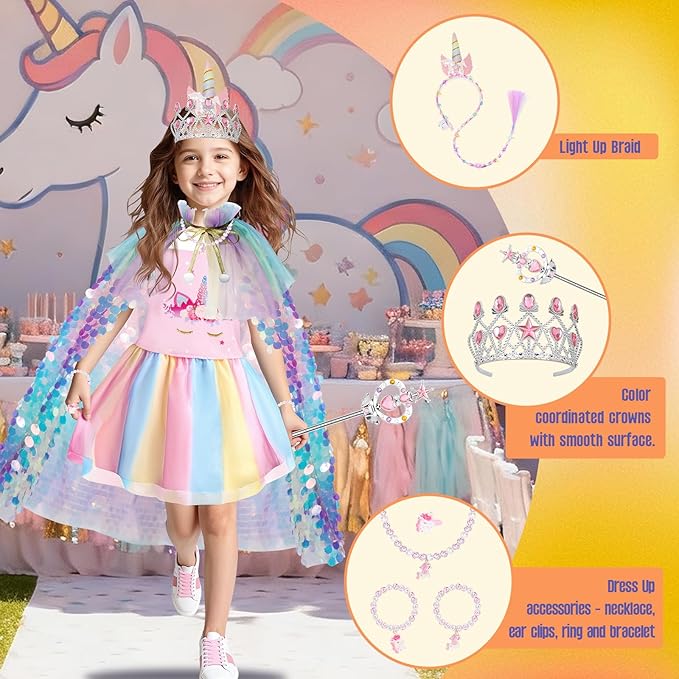 Meland Princess Dress Up for Girls 3-8, 11Pcs Mermaid Cape with Crown, Dress Up Clothes Birthday Gift Toys for Girls Toddlers