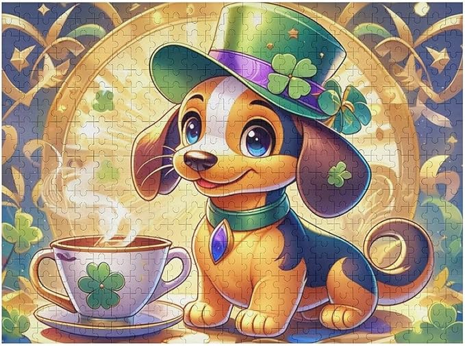 Wooden Puzzle - St. Patrick's Day Dachshund Wooden Puzzles for Adults 500 Pieces Challenge Puzzles，Educational Games，Family Puzzles，Unique Gifts for Wall Art ，Funny Puzzles