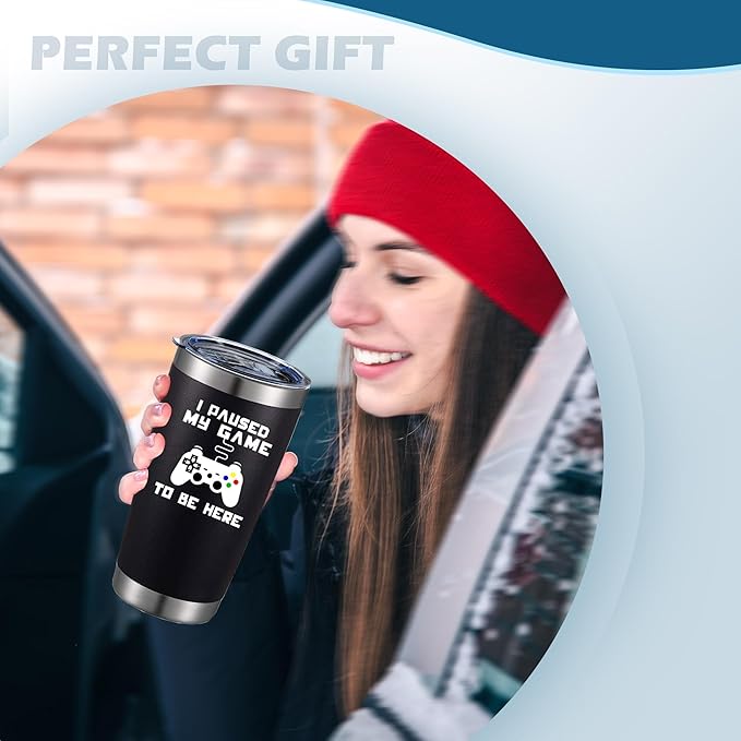 ATHAND I Paused My Game to Be Here Gaming Mug,20 Oz Funny Stainless Steel Insulated Iced Coffee Tumbler with Lid and Straw,Gamer Gifts for Men,Boys,Dad,Husband Uncle Brother Kids Teens Boyfriends