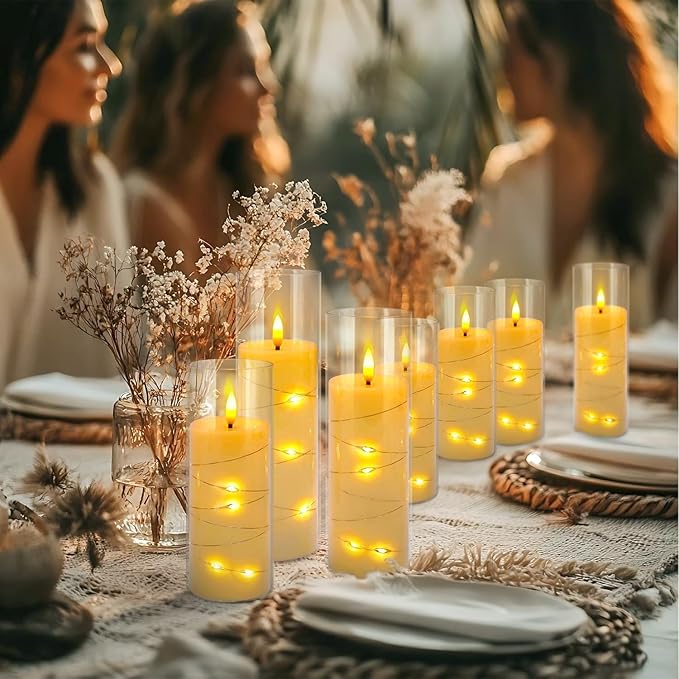 24-Piece Ivory Flameless LED Candles with Remote, Embedded Fairy Lights for Christmas Decor. Battery-Powered with Timer, Safe & Elegant for Cozy Romantic Home, Wedding, Party.