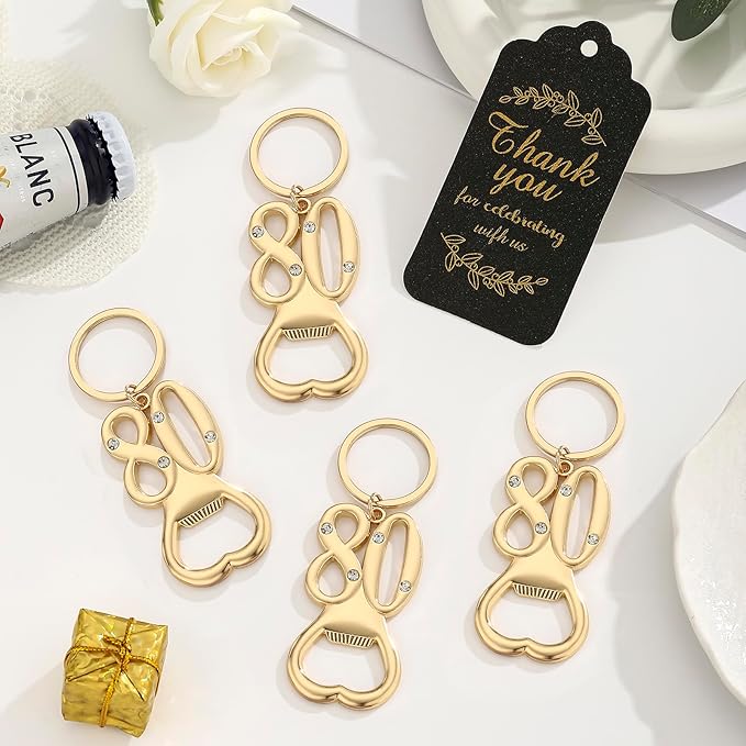 24 pcs 80th Gold Keychain Bottle Opener Birthday Party Favors for Guests,80th Beer Bottle Opener Favors Bulk for Birthday Anniversary Souvenirs Party Decor Supplies (Gold 80th)