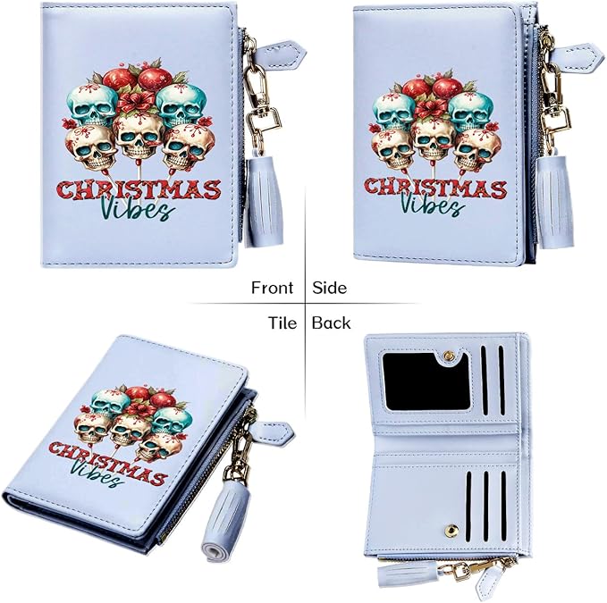 GEEAD Custom Design Small Wallets for Women Bifold Slim Coin Purse Zipper ID Card Holder for Christmas