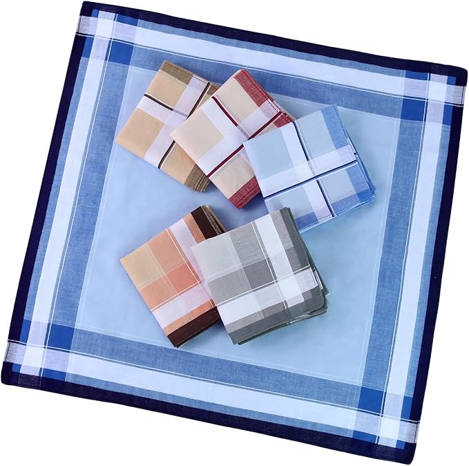 HOULIFE Handkerchiefs for Men, Soft Cotton Mens Handkerchief with Striped Pattern Classic Hankies for Men in Assorted Color