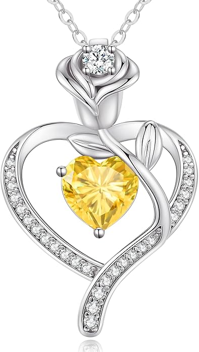 LOUISA SECRET Rose Flower Heart Birthstone Necklaces for Women, 925 Sterling Silver Fine Jewelry, Pendant Heart Necklaces Birthday Anniversary Christmas Gift for Women Wife Mom Girlfriend Lady
