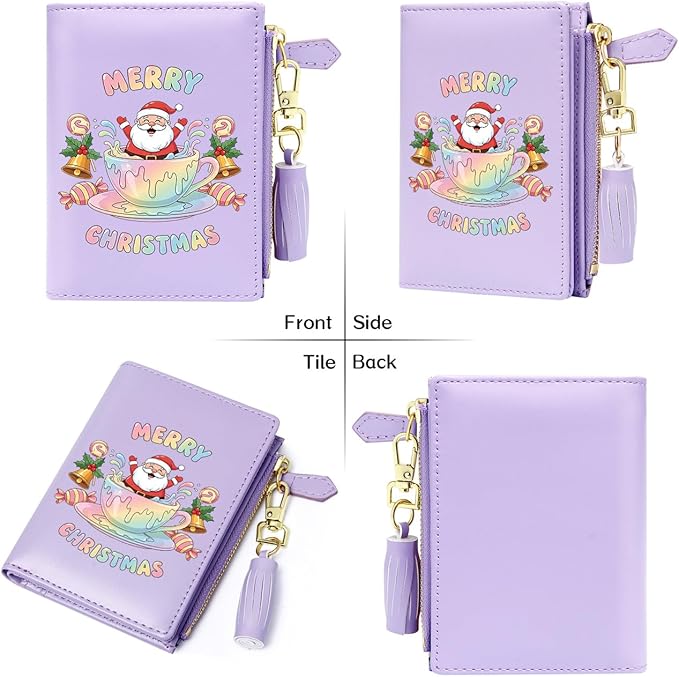 GEEAD Custom Design Small Wallets for Women Bifold Slim Coin Purse Zipper ID Card Holder for Christmas