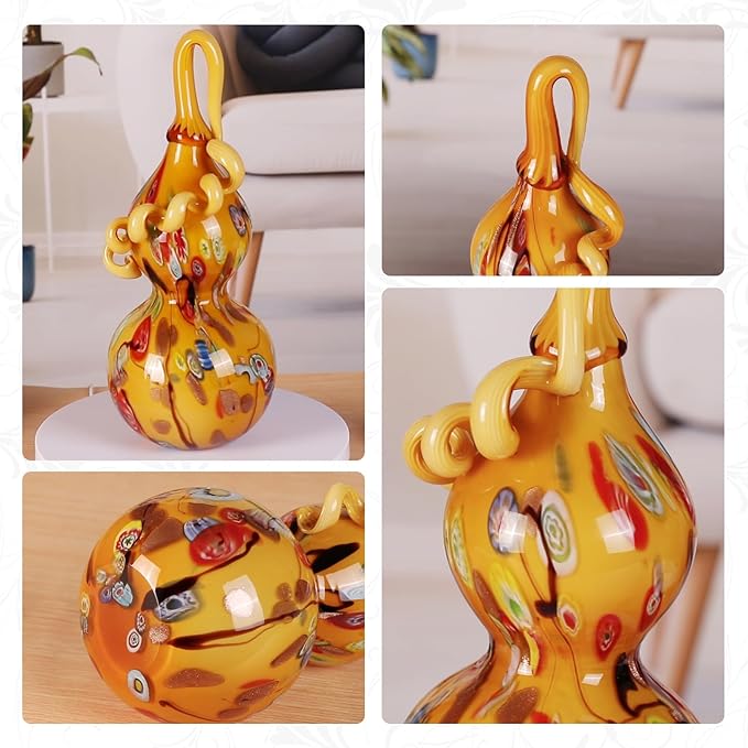KAMMAK Gourd Glass Figurine, Handmade Blown Coloured Glaze Art Gourd Statue, Centerpiece Collectible Home Decor, Table Ornaments, Gift for Birthday Thanksgiving Christmas Decorations, QSKQ02