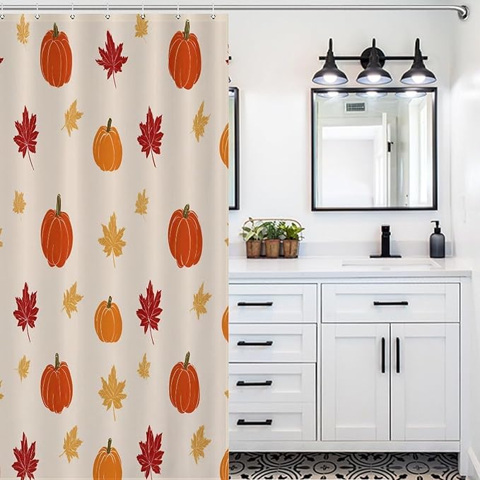 Fall Thanksgiving Pumpkin Shower Curtain Waterproof Washable Fabric Bathroom Shower Curtains for Bathroom Decorations Home Indoor Decor 35x72Inch
