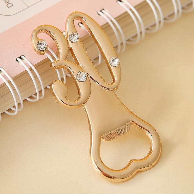 Set of 24 Creative Bottle Openers for 30th Birthday Party Favors or 30th Wedding Anniversary Party Gifts 30 Birthday Party Favors Souvenirs Decorations for Guests (24, Gold 30th)