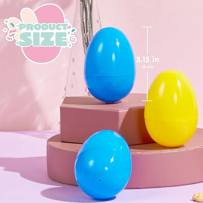 JOYIN 36 PCS 3.15" Easter Eggs with Hanging Ribbon, Colorful Plastic Eggs Empty Fillable, Bright Eggshells for Easter Hunt, Basket Stuffers, Hanging Tree Decor, Party Favor Supplies