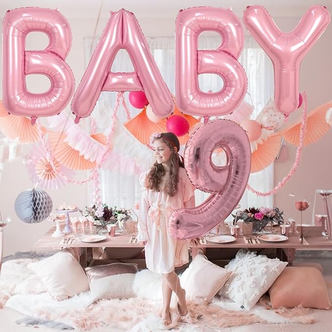40 Inch Pastel BABY Balloon for Girls Baby Shower, Large Light Pink Foil Balloons Letters, Pearl Pink Mylar Alphabet Balloon Banner Sign for Gender Reveal Backdrop Party Decorations