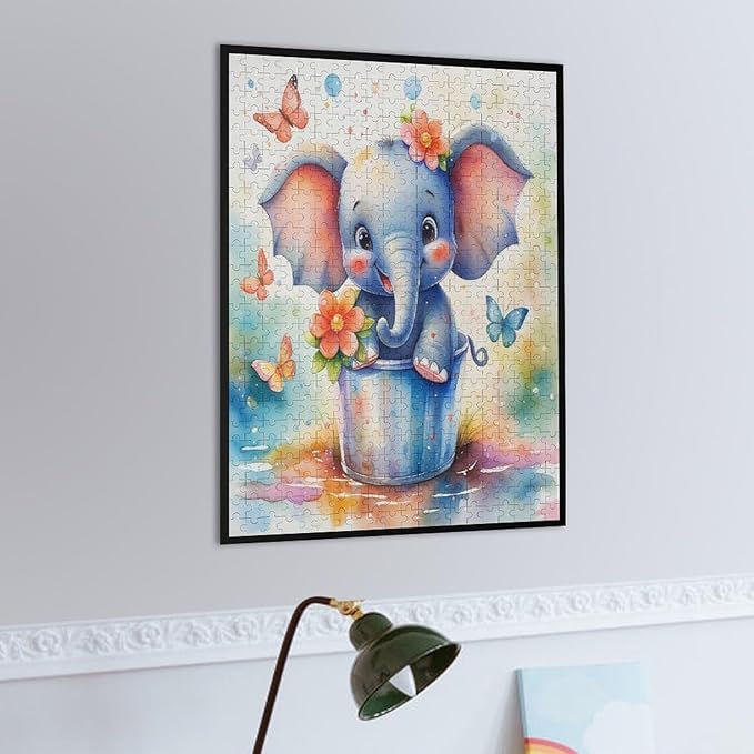 Wooden Puzzles 500 Piece，Colorful Happy Elephant Themed Jigsaw Puzzles，Educational Games，Family Puzzles，Unique Gifts for Wall Art，Funny Puzzles，Stress Relief Games，Puzzle Games