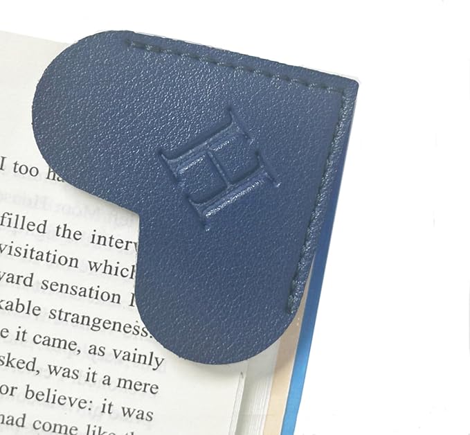 MOTEERLLU Personalized Leather Heart Bookmark with Initials, Cute Custom Corner Bookmarks for Reading Women, Men, Kids, Teachers, Book Lovers Gifts(Blue H)