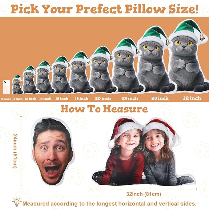 Custom4U Personalized Funny Face Pillows Customized Pet Pillow with Picture On It Double Side Print Custom Your Face Pillow (16inches)