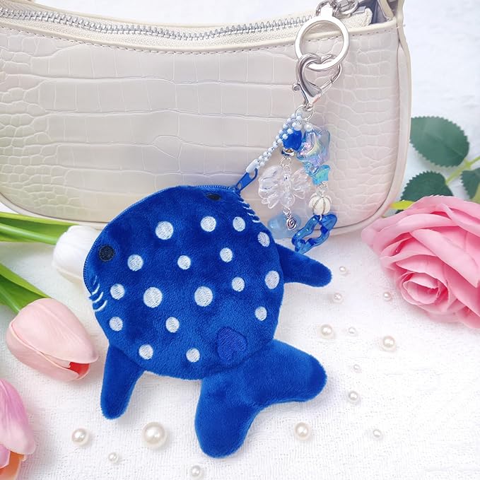 Cute Keychain Whale Shark Coin Purse Keychain Cute Plush Zipper Change Pouch, Kawaii Handmade Wallet for Women