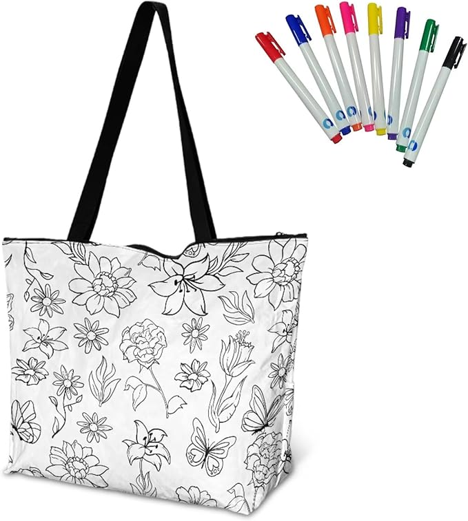 Cartoon Animal Printed DIY Coloring Tote Bag Waterproof Paper Handbags for Women Large Travel Shoulder Bags Purses